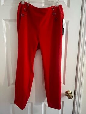 Soho Red High-Waist Button Detail Pants
